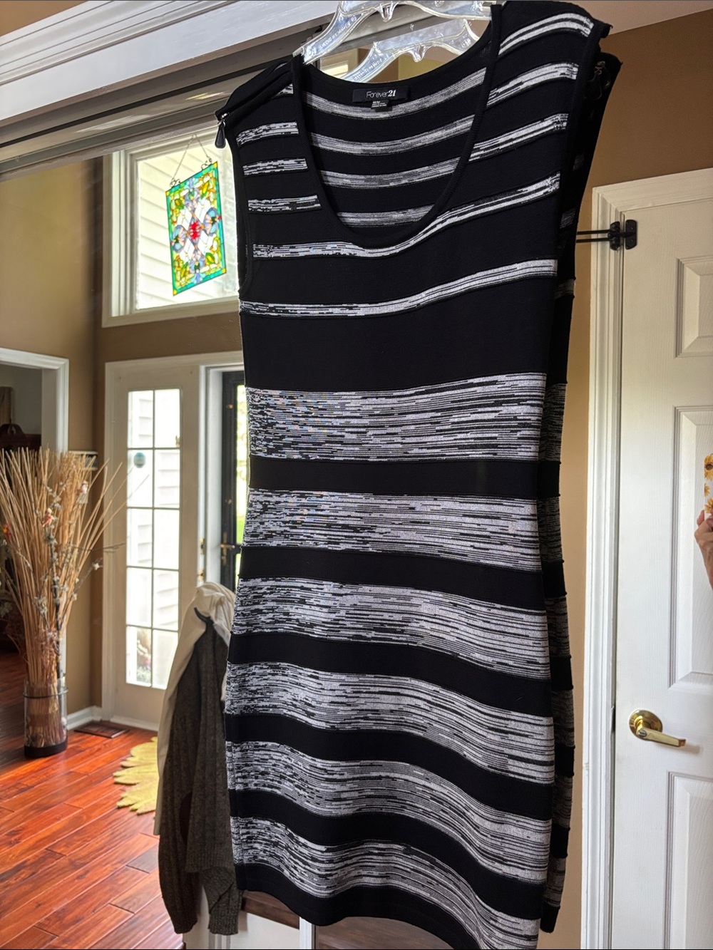 Renee C. Black & grey Striped Sleeveless Knit Mini Dress